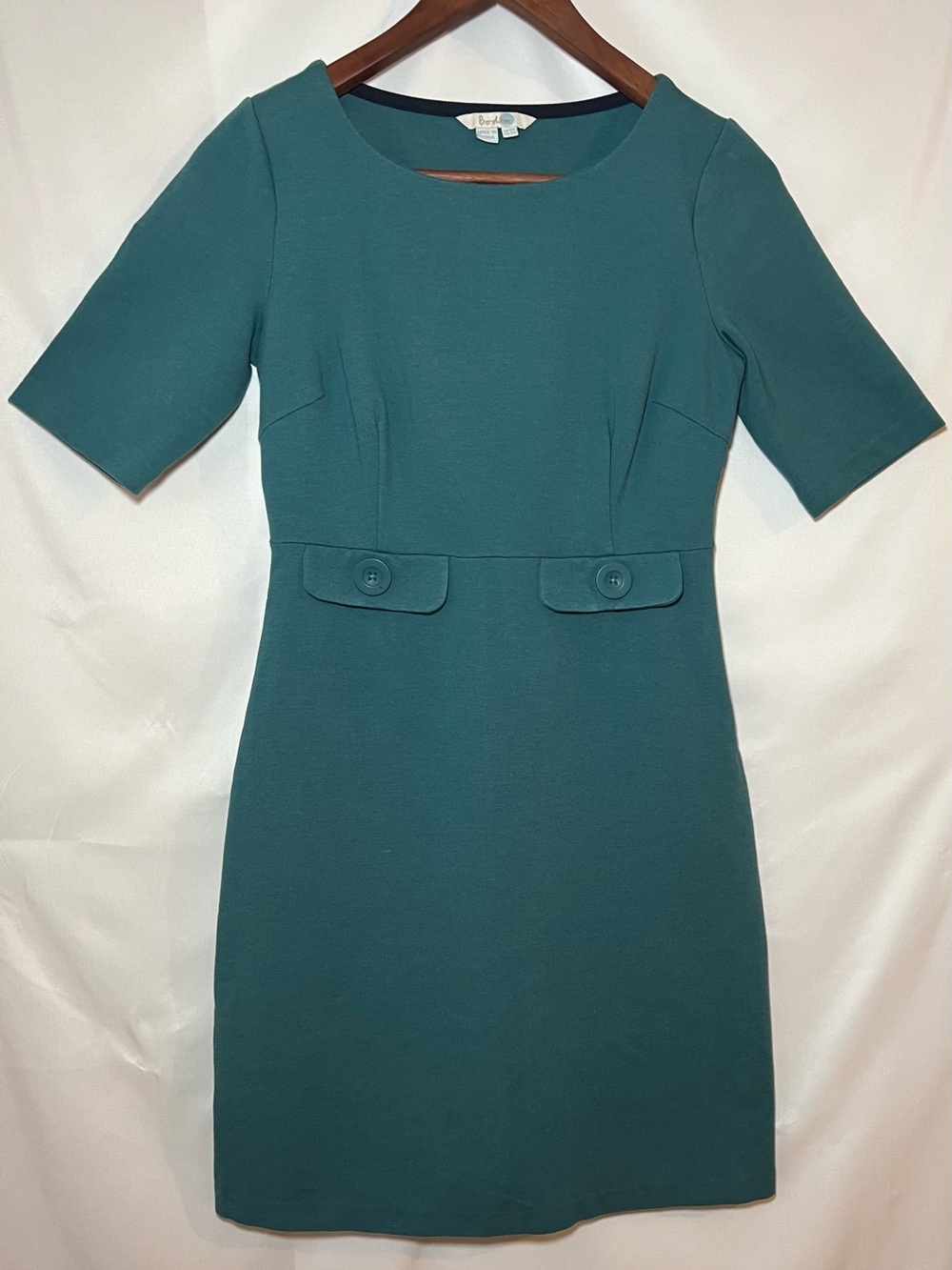 Boden Teal Short Sleeve Midi Sheath Dress